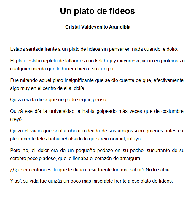 Laboratorio UCEN-Lector / Un plato de fideos - Cristal Valdevenito